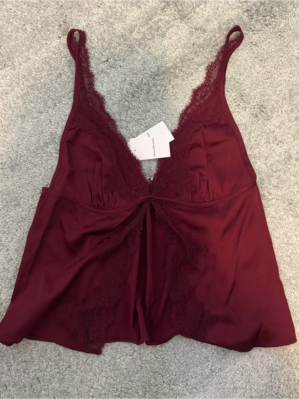Abercrombie & Fitch Wine Lace-Trim Satin Chemise